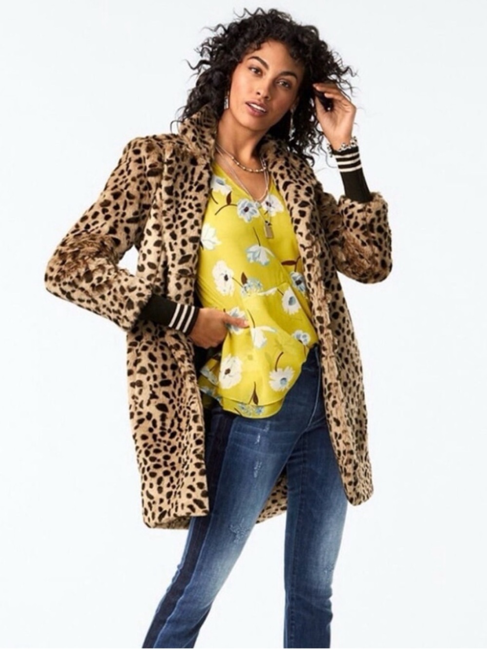 CAbi Josephine Leopard Faux Fur Coat